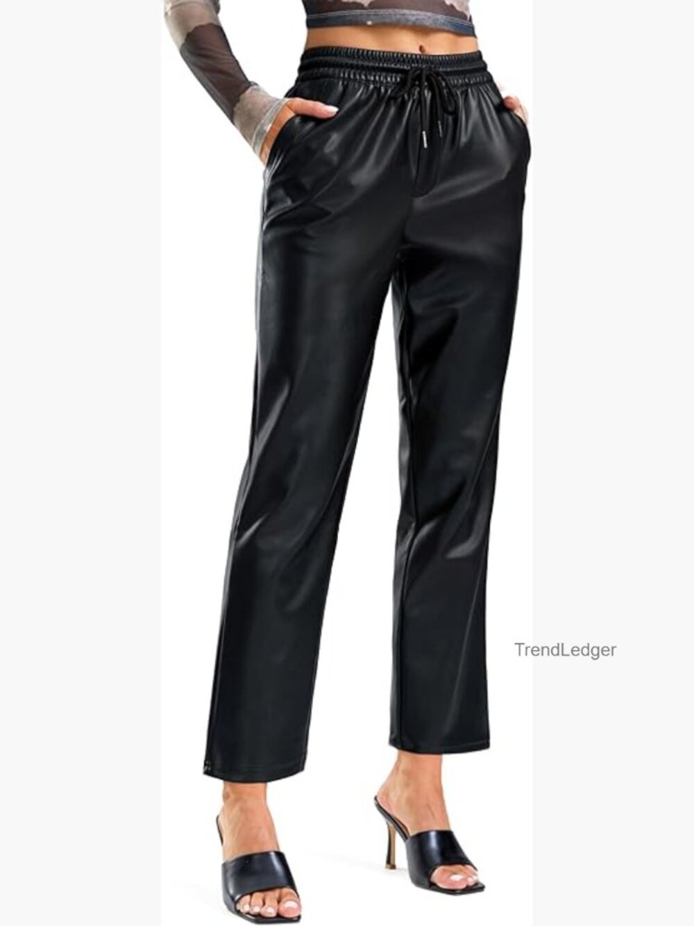 Women's Faux Leather Pants High Waisted Straight Leg Ankle Trousers